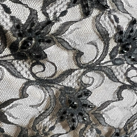 Vintage Drop Waist Pleated Lace Black & Cream Dress - Picture 14 of 16